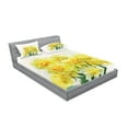 thumbnail image 2 of Ambesonne Flower Fitted Sheet & Pillow Sham Set, Paint of Daffodils Bouquet, Queen, Yellow Green, 2 of 2