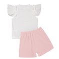 thumbnail image 5 of Doomiva Toddler Girls Ruffle Sleeve Ribbed T-Shirt with Culotte Playwear 2PCS Summer Outfits Shorts Sets Daily Wear Pink 130-8Y, 5 of 6
