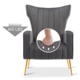 thumbnail image 6 of Velvet Accent Chair, Curved Tufted Armchair with Gold Metal Legs, Upholstered Single Sofa for Living Room Bedroom Nursery, Gray, 6 of 7