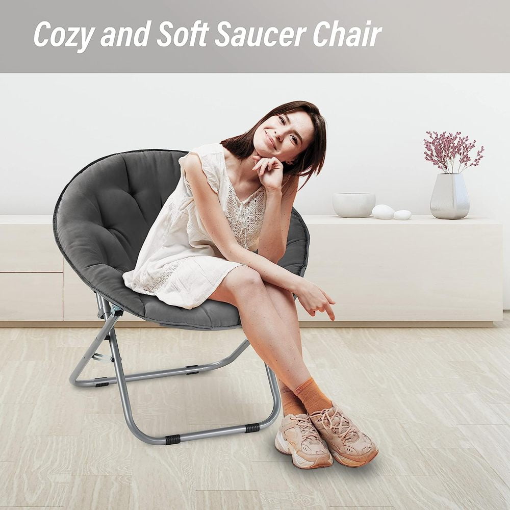 HQIT Oversize Portable Faux Fur Folding Saucer Moon Chair for Dorm and