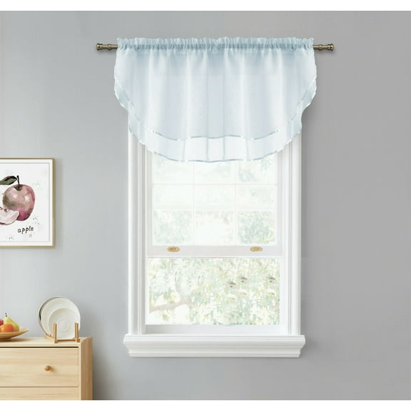 Kate Aurora Living Crystal Sheer Double Layered Rod Pocket Ascot Window Valances - Wedgewood Blue