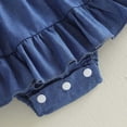thumbnail image 6 of CAICJ98 Infant Baby Girl Summer Clothes Denim Romper Dress Newborn Baby Outfits Sleeveless Tie Up Shoulder Smocked Ruffle Bodysuit (Blue,0-3 Months), 6 of 7
