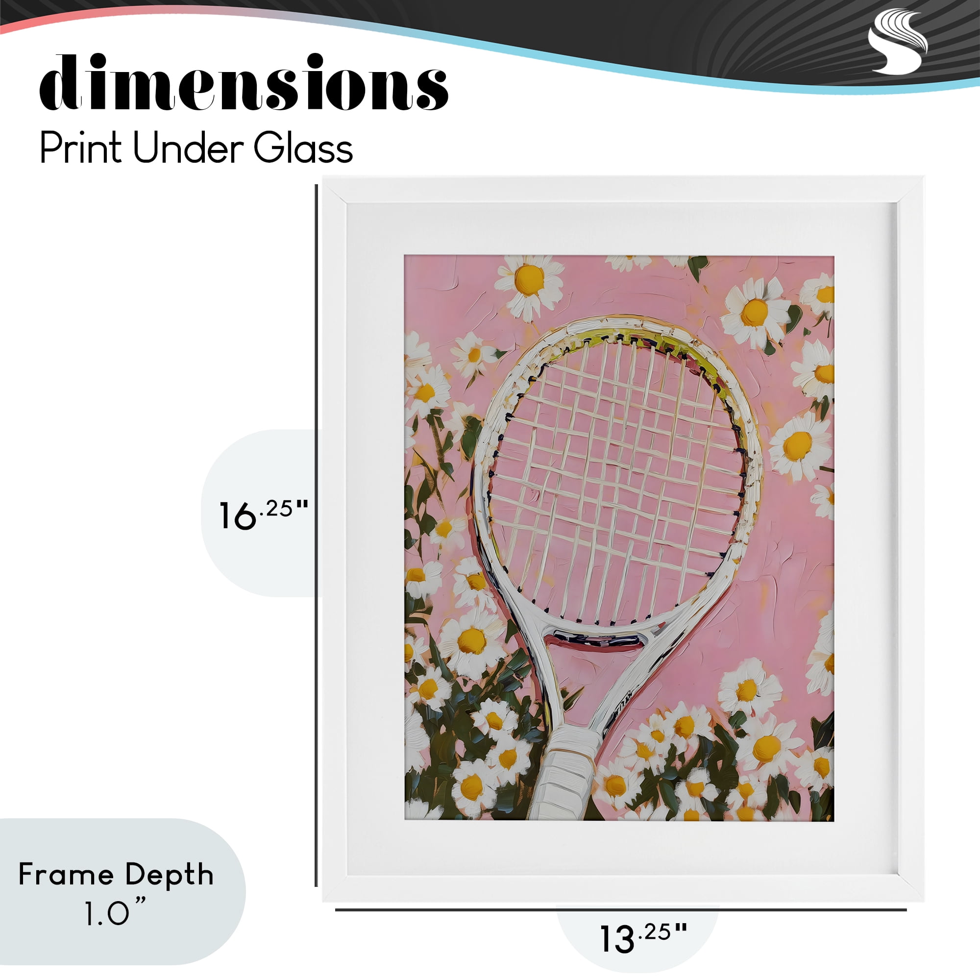 Stupell Industries Pink Tennis Racket & Daisies White Framed Print Under Glass, design by LSR Design Studio