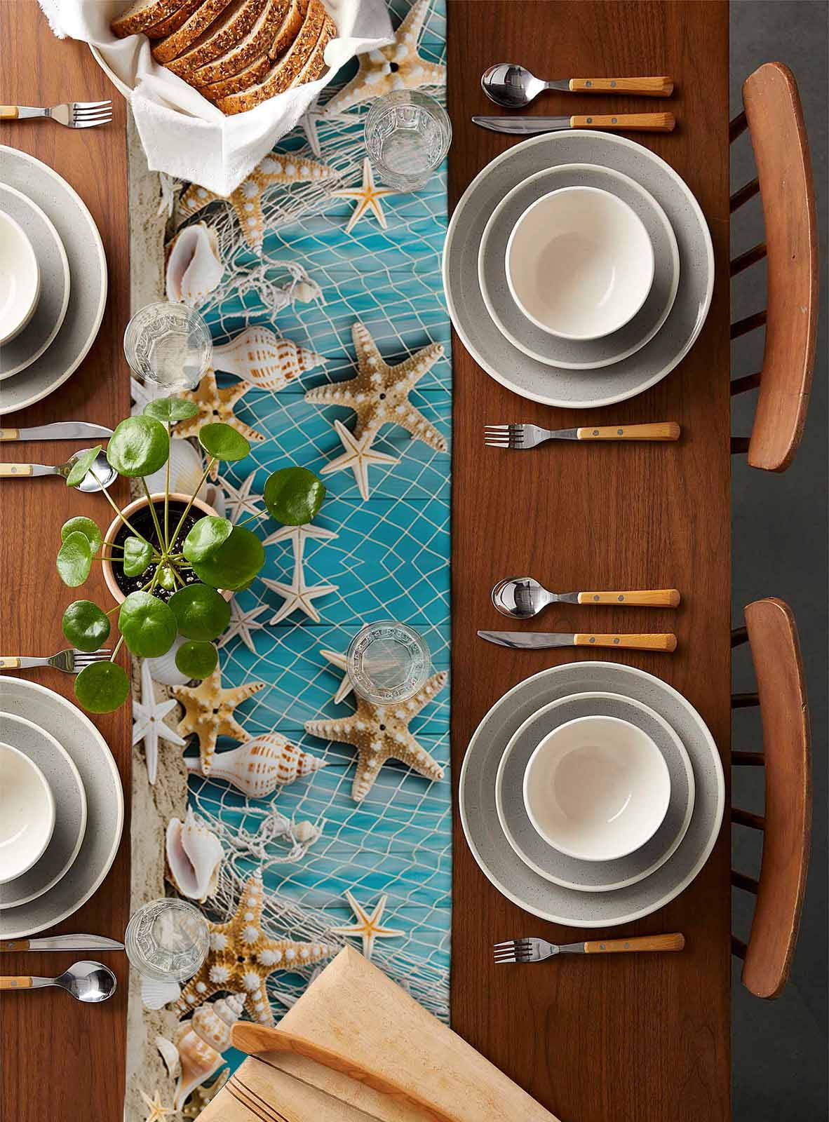 Table Runner Beach SeaTheme Table Decoration for Kitchen Dinning Starfish Seashell Nautical Table Decoration for Indoor Outdoor Party Wedding Decor 13x90inch