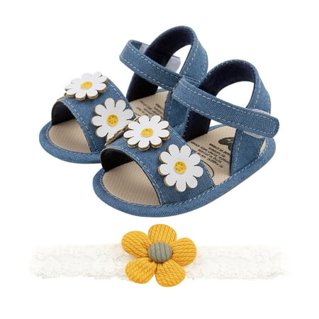 Odeerbi Babies First Walkers Toddler Shoes Baby Girls Cute 2025 Fashion Cotton Flowers Non-slip Soft Bottom Sandals Headdress Set
