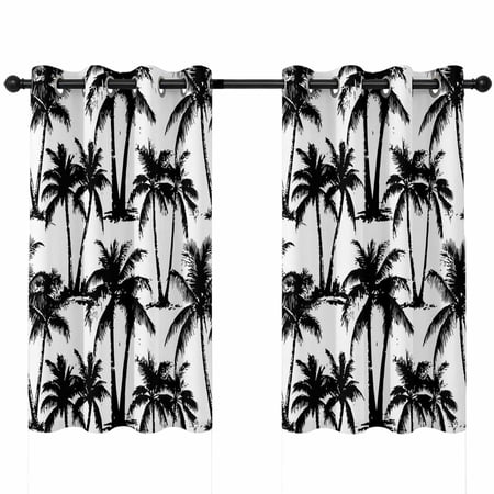 Summer Beach Palm Blackout Curtains 45 Inches Long Tropical Country Coastal Seaside Black Tree Silhouettes Thermal Insulated Room Darkening Drapes with Grommets for Living Room 42 W x 45 L 2 Panels