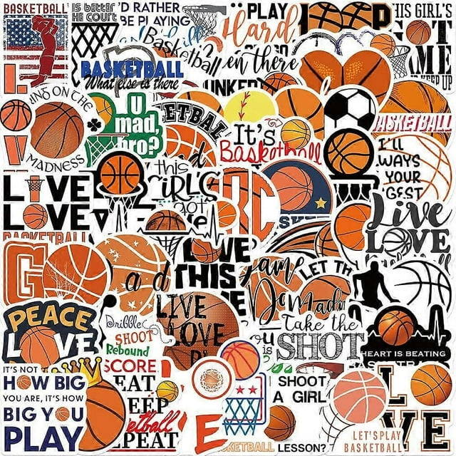 Basketball Stickers 50Pcs Sports Basketball Fan Stickers Decals Variety Vinyl for Water Bottle, Skateboard,Refrigerator