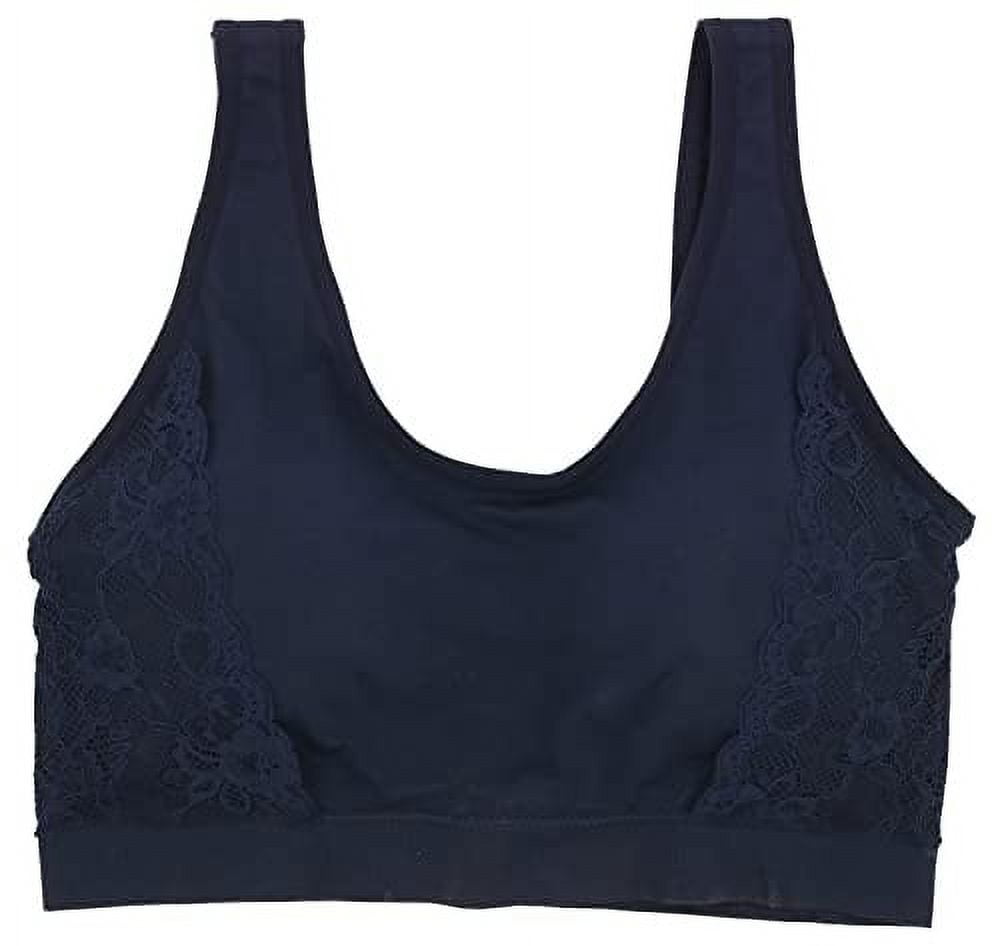 Delta Burke Intimates Women's Plus Size Seamless Comfort Band Lacey Detail Bra 2 Piece Set - Rose and Navy Blue - 2X-Large