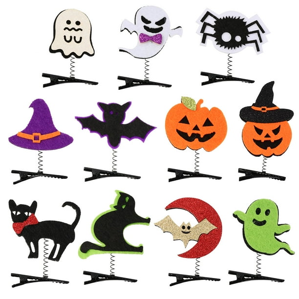 11 horquillas para el pelo de Halloween con dibujos de calabaza y murciélago, accesorios para el pelo de fiesta.