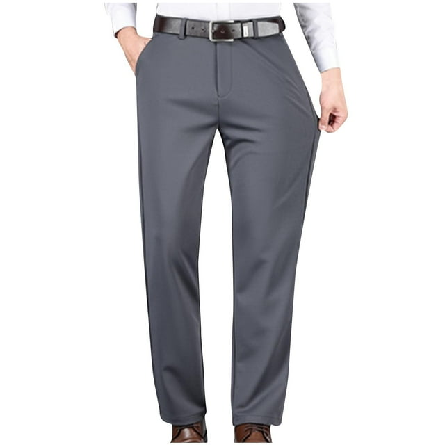 Mgmyaa Pantalon Habillé Classique pour Hommes Coupe Droite Pantalon de Costume Formel de Bureau d'Affaires devant Plat Sans Repassage Pantalon sur Mesure avec Poche à Fermeture Éclair (Style Régulier et Style Doublé en Polaire)