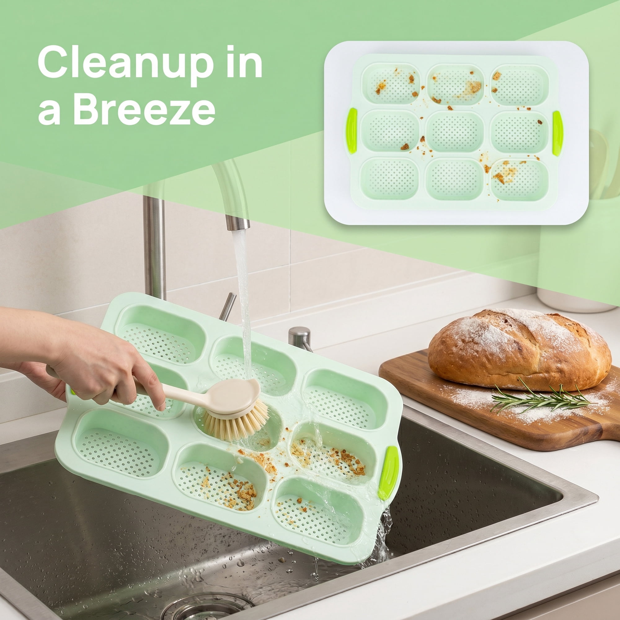 Unique Bargains Baking Pan 9-Cell Ventilated Tray with Handles Mint Green 13.2"x9.3"x1"
