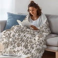 thumbnail image 3 of Farmhouse Brown Throw Blanket, Flannel Fleece Blanket with Striped Design for Couch, Vintage Flower Leaf Botanical Plant Soft Breathable All Season Plush Blankets for Loveseat Sofa Bed 60"x80", 3 of 9