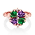thumbnail image 2 of Gem Stone King 18K Rose Gold Plated Silver Green Zirconia and Purple Amethyst Ring for Women (2.92 Cttw, Heart Shape 5MM, Gemstone Birthstone, Size 8), 2 of 3