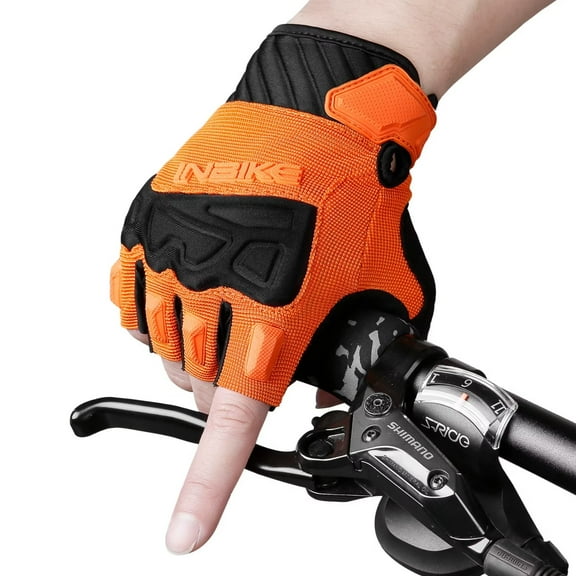 INBIKE Fingerless Gloves Gloves Mountain Bike MTB Half Finger Padded Road Bike Gloveswith TPR Knuckle Protection Orange Small