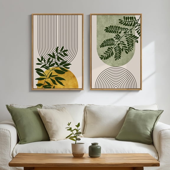 UNFFRAMED Luvia Set of 2 Green Boho Poster, Botanical Geometric Prints Bohemian Neutral Artwork for Living Room Bedroom Office Kitchen Wall Decor Set 2 Prints 8x12