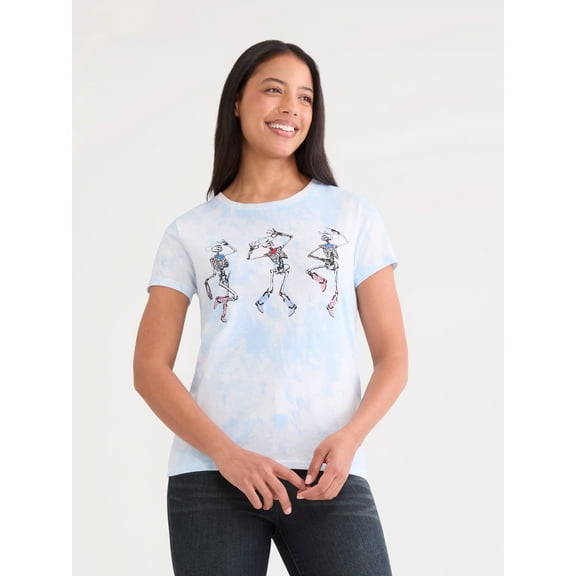 All American Skeleton Women's Graphic Tee with Short Sleeves, Sizes XXS-XXL