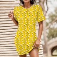 thumbnail image 2 of Gibobby Vestido corto casual para mujer Vestido de camiseta de manga corta con cuello redondo y estampado floral de moda de verano para mujer(Amarillo,XL), 2 of 5