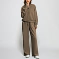 thumbnail image 5 of Tthxqing Women Outfits Sets Trendy 2 Piece Half Zip Sweatshirts with Pocket Baggy Wide Leg Pants Causal Loose Travel Lounge Tracksuit Sets Khaki S, 5 of 8