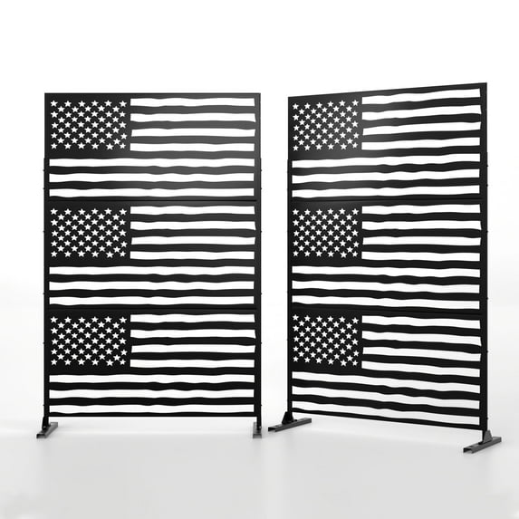 Elevens Decorative Privacy Screen Outdoor Divider with Stand Metal Corten Steel 75" x 48" x 16" Black