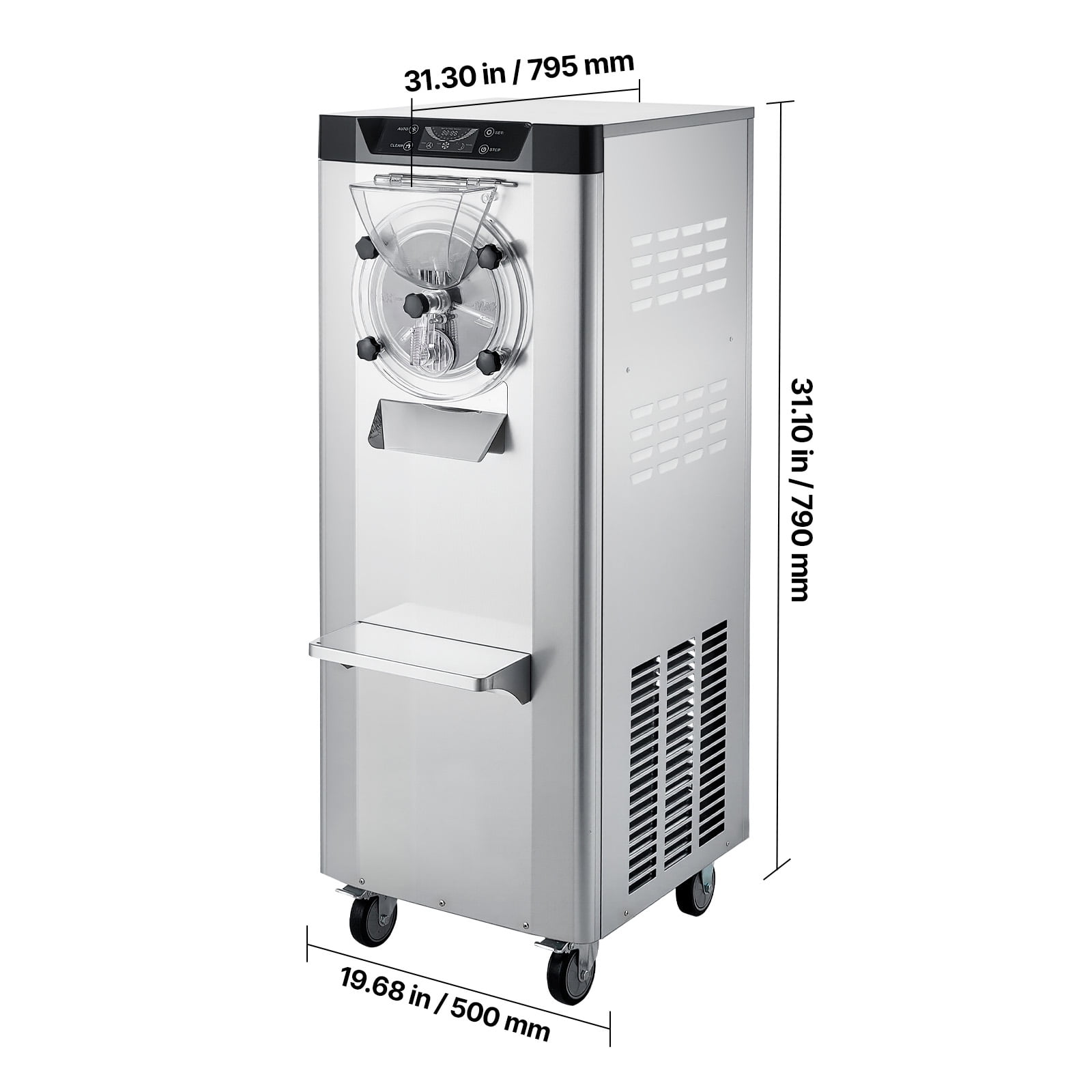 KFFKFF Commercial Hard Ice Cream Maker, 2400W, Produces 3.17-5.28 Gallons per Hour, Gelato Machine with 10L Stainless Steel Cylinder, Auto-Clean Function and LED Control Panel for Snack Bars