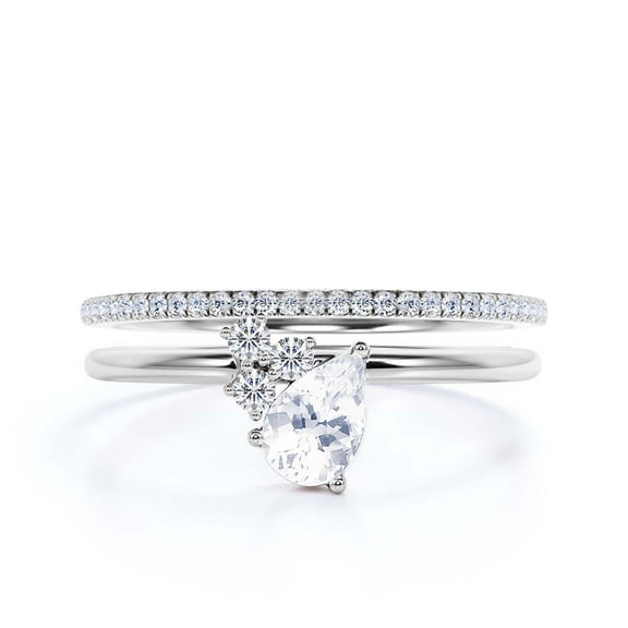 Gorgeous Minimalist 1.65 Carat Pear Cut Classic Diamond Moissanite Engagement Ring, Wedding Ring, One Matching Band in 925 Sterling Silver With 18k White Gold Plating, Gift For Her, Promise Rin
