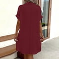 thumbnail image 4 of Casual Summer Dresses for Women Short Sleeve Womens Summer Casual Fashion Solid Color Short Sleeved V-neck Button Double Pocket Dress Wine S, 4 of 6