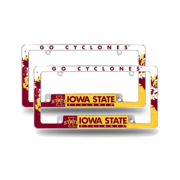 Iowa State NCAA Cyclones (Set of 2) Chrome Metal License Plate Frames with Bold Full Frame Design