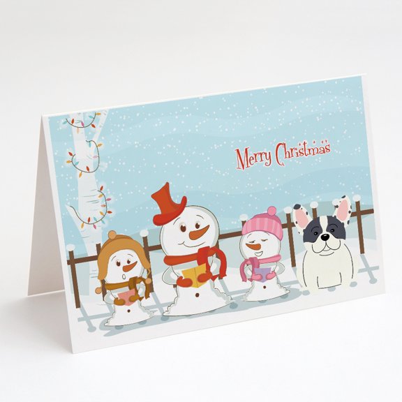 Merry Christmas Carolers French Bulldog Piebald Greeting Cards and Envelopes Pack of 8