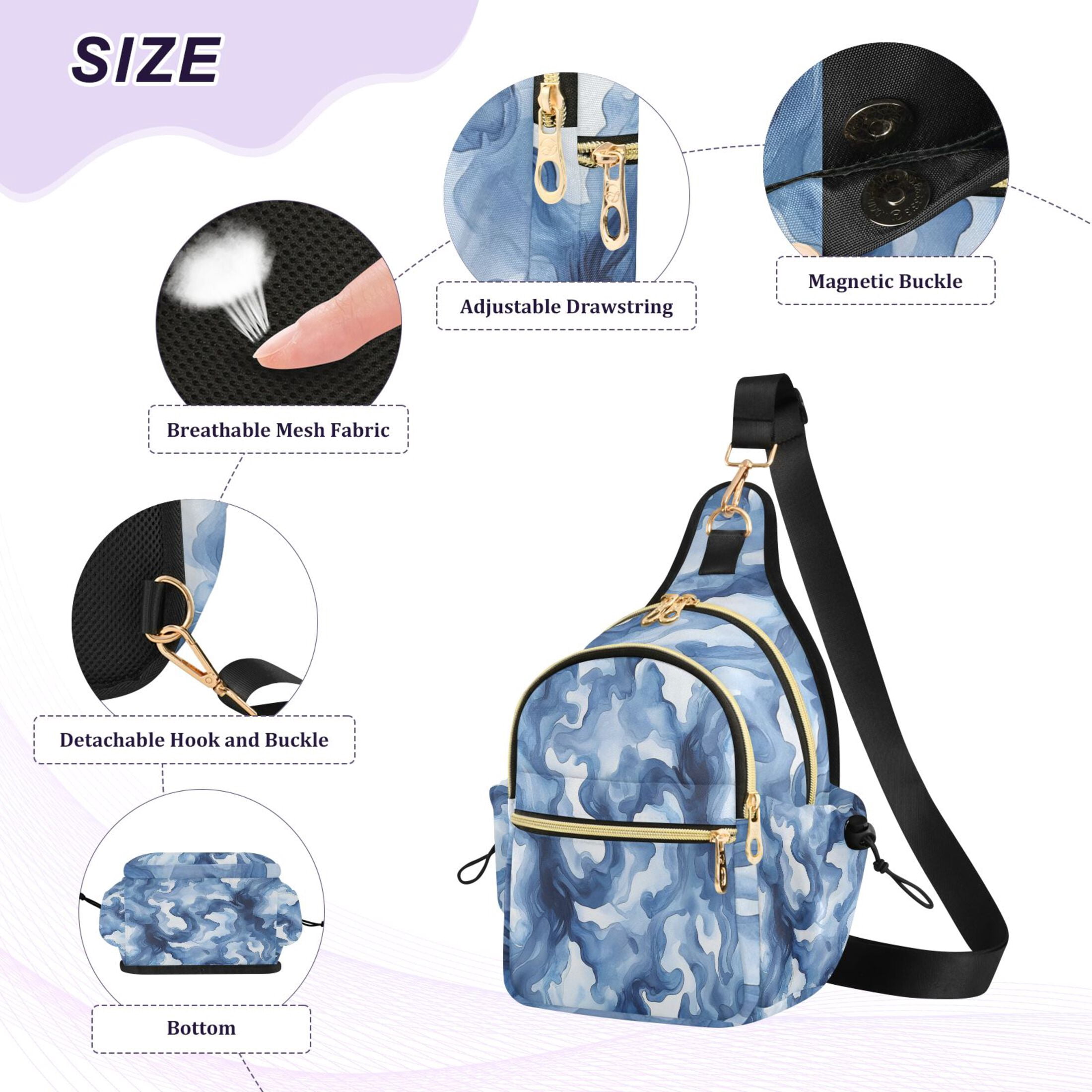 Crossbody Sling Bag for Women Shoulder Purse Trendy Daypack with Adjustable Strap Watercolor Indigo Waves