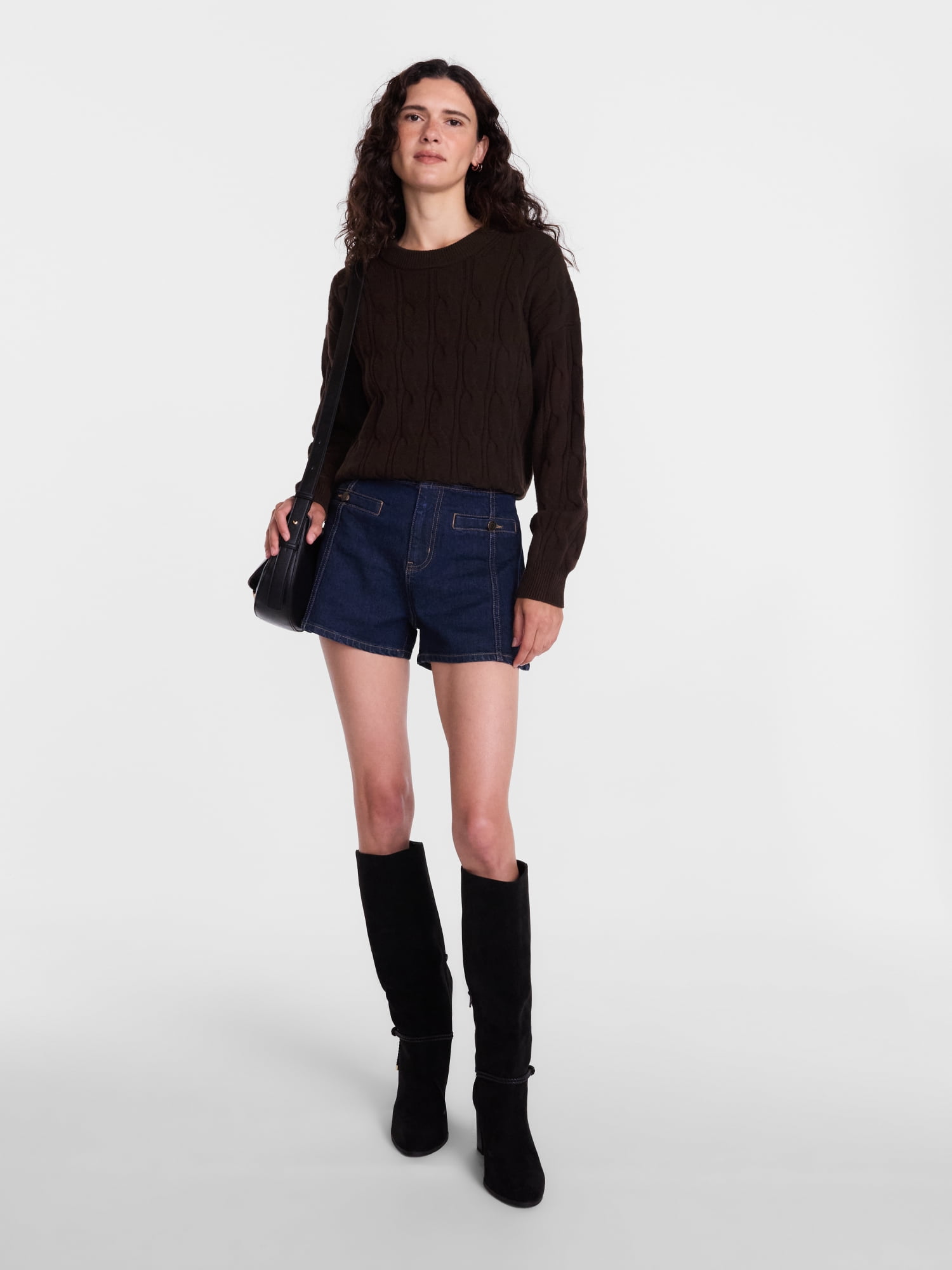 Scenario Women's Crewneck Cable Knit Mid-weight Sweater, Sizes XS-XXXL