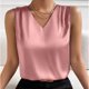thumbnail image 2 of Top sin mangas de satén con cuello en V para mujer, para el verano, blusa informal transpirable de poliéster de color liso, 2 of 6