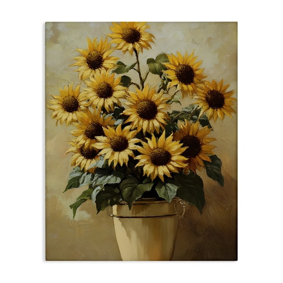 Stupell Industries Sunny Sunflowers Arrangement Floral Painting Wrapped Canvas Canvas Art Print Wall Art, 16 x 20