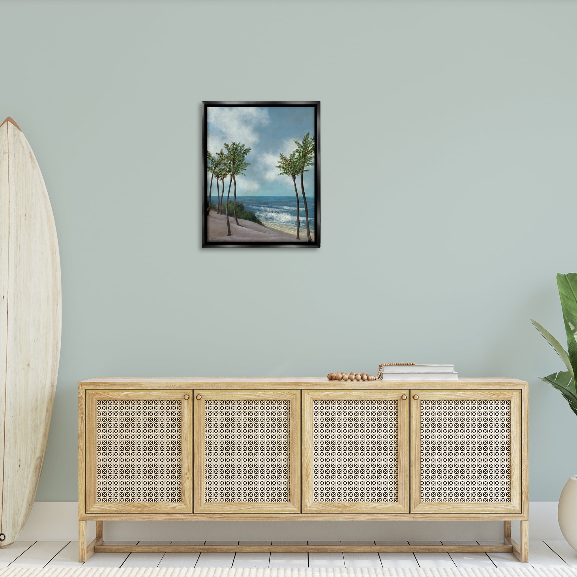 Stupell Industries Tropical Crashing Waves Landscape Painting Black Floater Framed Canvas Art Print Wall Art, 25 x 31