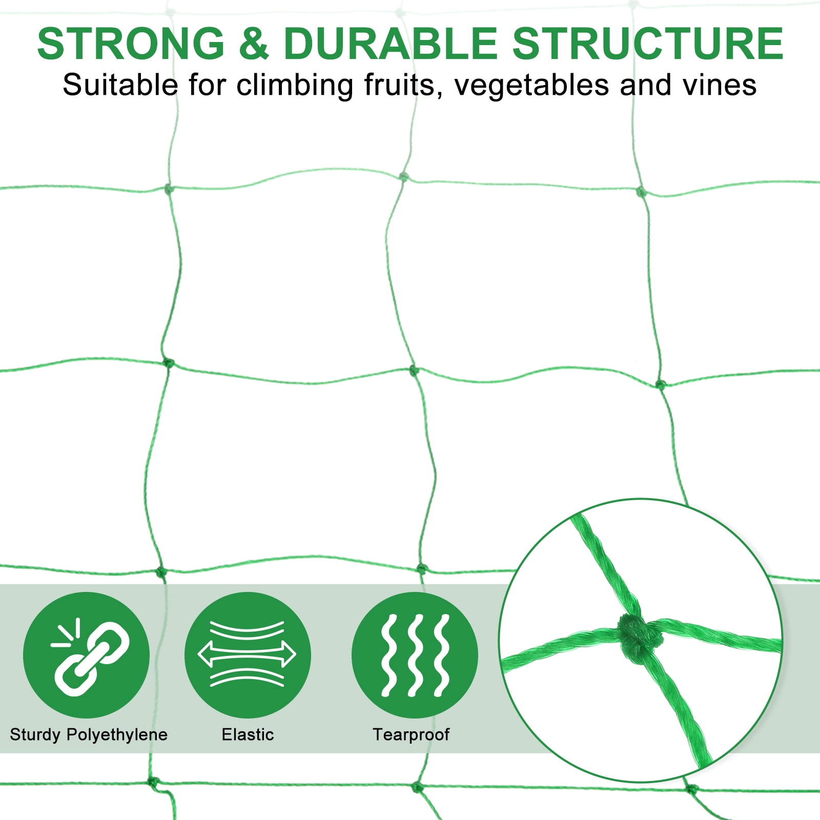 Uxcell Trellis Netting for Climbing Plants 6.6 x 16.4ft 30 Strands Heavy Duty Garden Trellis Netting Polyethylene Plant Support Net with 4" x 4" Mesh for Fruits Vegetables Cucumber