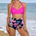 thumbnail image 2 of GDREDA Detachable Padding Neck Printed Two Piece Tankini Swimsuit High Waist Adjustable Ties Hot Pink,S, 2 of 6