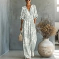 thumbnail image 2 of Women's One Piece Jumpsuits Casual V-Neck Short Sleeve Wide Leg Rompers Summer High Waist Beach Vacation Outfits with Pockets, 2 of 7