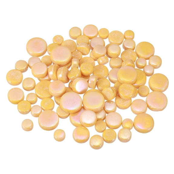 100g Round Mosaic Tiles for Crafts, Multi-Size Iridescent Glass Bulk for DIY Art, Home Decoration(Orange)