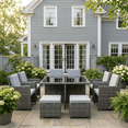 thumbnail image 3 of HOYOA 9 Pieces Outdoor Dining Sets Patio Rattan Conversation Set Space Saving Wicker Chairs with Glass Table,Gray, 3 of 8