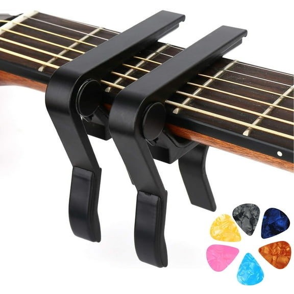 Rongsi Guitar Capo, 2Pack Guitar Clamp for Acoustic Electric Guitar Bass Guitar Ukulele,Guitar Clip with 6 guitar picks