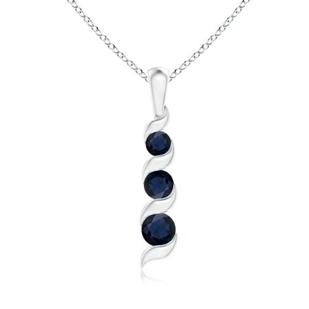 Journey Necklace Set - September Birthstone Necklace - Channel-Set Round Sapphire Three Stone Journey Pendant in 14K White Gold (4mm Blue Sapphire) - SP1087S-WG-A-4