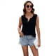 thumbnail image 3 of Camisetas Sin Mangas Plisadas para Mujer, Blusas Casuales Sin Mangas con Cuello en V, Camiseta Básica de Verano. Negro S, 3 of 9