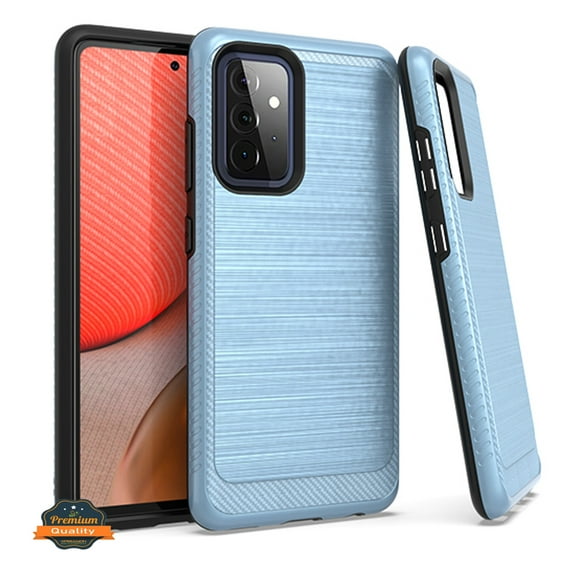 Xpression Case for Samsung Galaxy A72 5G Brushed Texture Rugged Carbon Fiber Design Shockproof Dual Layers Hard PC   TPU Protective Phone Cover [Blue]