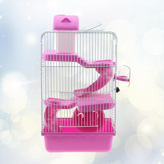 SEWCHICS Premium Plastic Pink Pet Cage Villa for Small Animals with Running Wheel