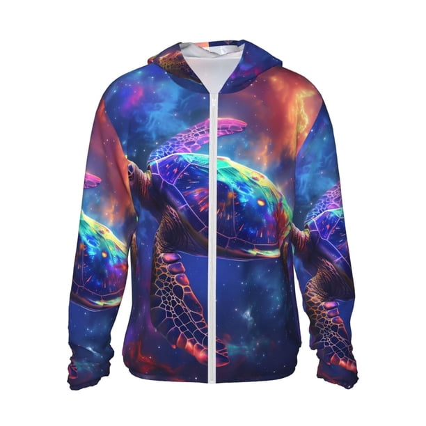 Fotbe Starry Sky Turtle Chaqueta con Protección Solar UPF 50+ para Hombre y Mujer, Camisa con Capucha y Bolsillos-XX-Large
