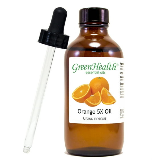 Orange 5X Essential Oil - 4 fl oz - Amber Glass Bottle w/ Glass Dropper - GreenHealth