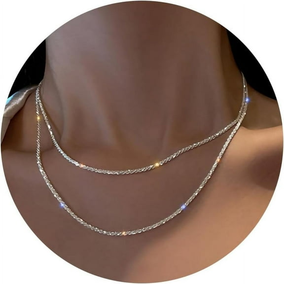 Silver Rhinestone Tennis Necklaces For Women, Dainty Adjustable Layered Twist Rope Cubic Zircon Diamond Butterfly Necklace, Iced Out Heart Jewelry Gifts[o7539]