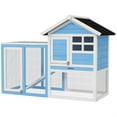 thumbnail image 3 of Demi Bonn 48" Wooden Outdoor Bunny Rabbit Hutch with Waterproof Asphalt Roof, Removable Tray & Ramp Garden Backyard Pet House Chicken Coop, Blue, 3 of 11
