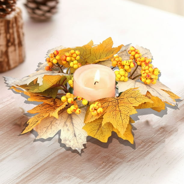 Decoraciones de Halloween, adornos de Halloween, corona de hojas de arce artificiales, decoración de mesa con calabaza y bayas para el festival de Halloween, candelabros, corona de otoño, decoración d