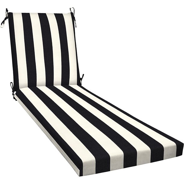 YhbSmt Outdoor Cabana Stripe Black & Ivory Chaise Lounge Cushion Recycled Fiberfill, Weather