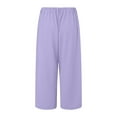 thumbnail image 5 of Audhol Capri Work Pants for Women! Womens Pants Casual Cropped Elastic Waist Summer Trousers 3/4 Length Pant with Pockets Wide Leg Capri Pants for Women Purple S, 5 of 7